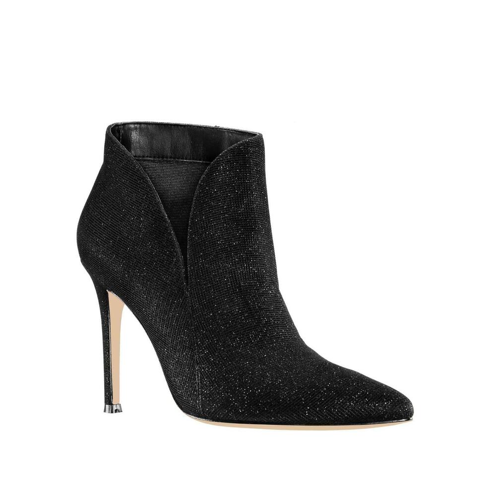 Nina Black Glitter Pointed-Toe Stiletto Ankle Boots